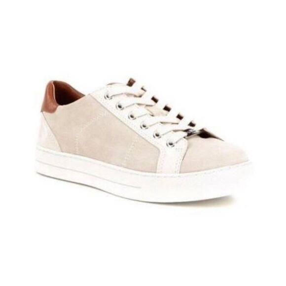 Coach Suede Oatmeal Cream and Brown Leather Sneakers - Picture 1 of 7